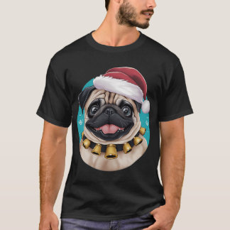 Söt Mops I Julhatt - Rolig T Shirt