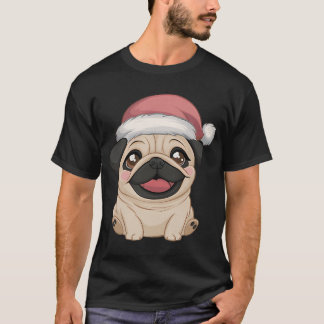 Söt Mops I Julhatt - Roligt T Shirt