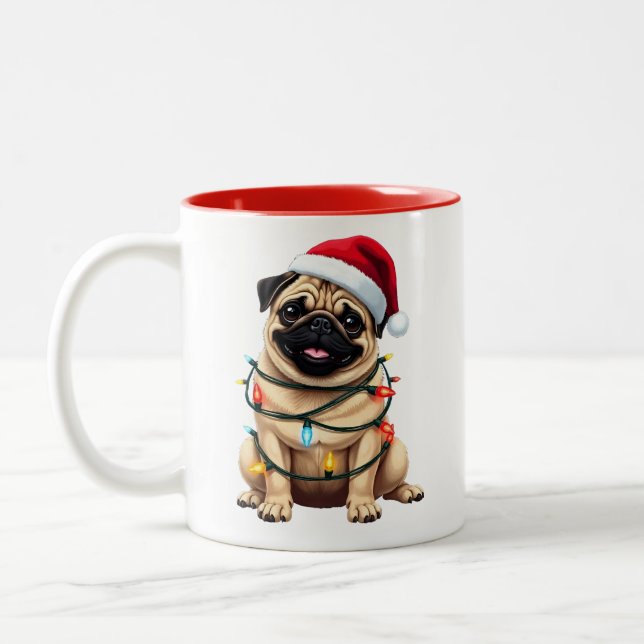 Söt Mops Jul Tomte Husdjur Hund Älskare  Två-Tonad Mugg (Vänster)