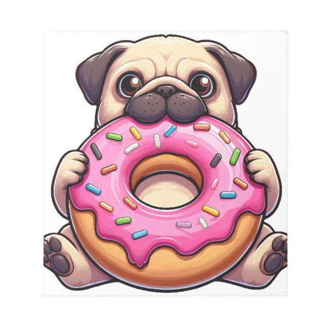 Söt mops med donut rolig seriehund anteckningsblock (Framsida)