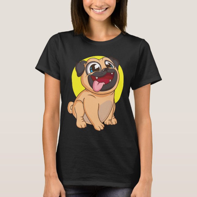 Söt Mops Med Glad Ansikte T Shirt (Framsida)