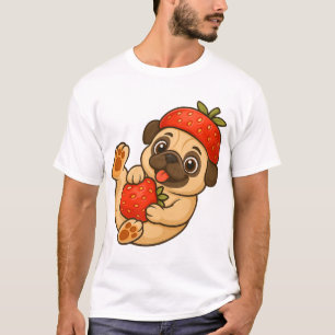 Söt mops med jordgubbar seriefigur söt fruktig t shirt