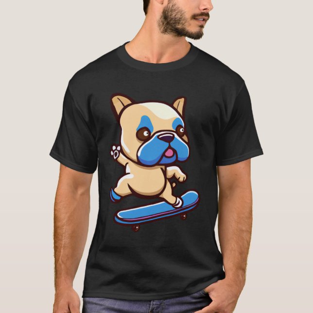 Söt mops med skateboard t shirt (Framsida)