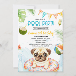 Söt mops poolparty tema inbjudan