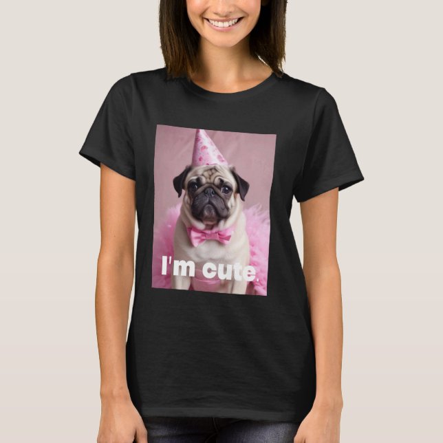 Söt Mops Rosa T Shirt (Framsida)