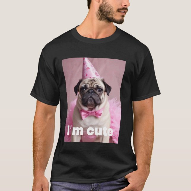 Söt Mops Rosa T Shirt (Framsida)