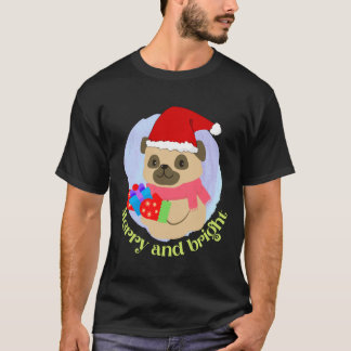 Söt Mops Valp i Julhatt fick Julpresent T Shirt