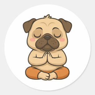 Söt mops yogameditation avkoppling seriefigur runt klistermärke