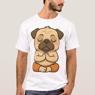 Söt mops yogameditation avkoppling tecknad film t shirt