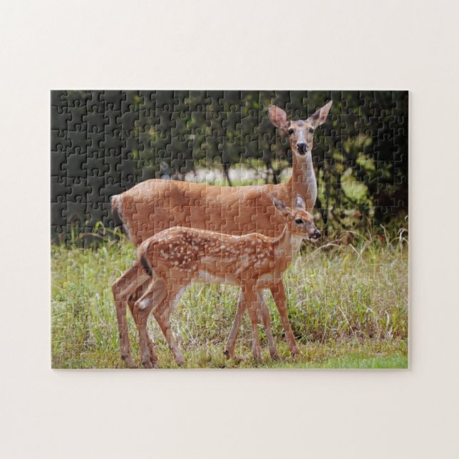 Söt Mor Hjort och Baby Fawn Nature Puzzle Pussel (Horisontell)