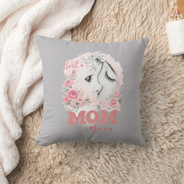 Söt Mor och Barn Akvarell Rosor "Bästa Mamma Kudde (Filt)