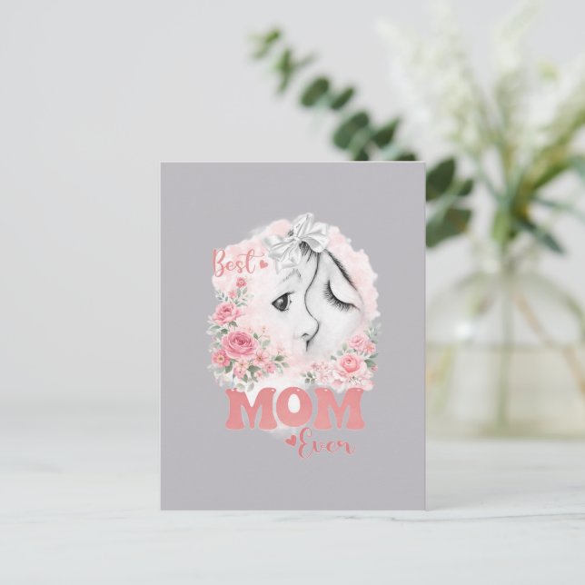 Söt Mor och Barn Akvarell Rosor "Bästa Mamma Vykort (Stående Fram)