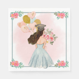 Söt Mörk Brown Hjärt Girl Watercolor Studenten Pappersservett