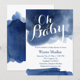 Söt mörk marinblå akvarell baby shower inbjudan