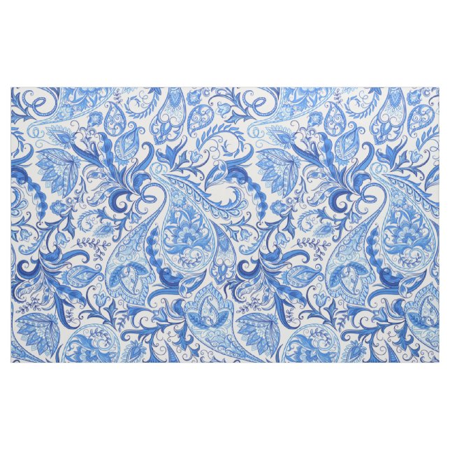 Söt Mörk och ljusblå Blommigt Paisley Mönster Tyg (Fat Quarter)
