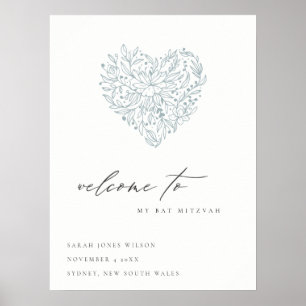 Söt mörkblå blomstergot heart Bat Mitzvah välkomme Poster