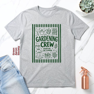 Söt mörkgrön trädgårdsbesättning som njuter av som t shirt