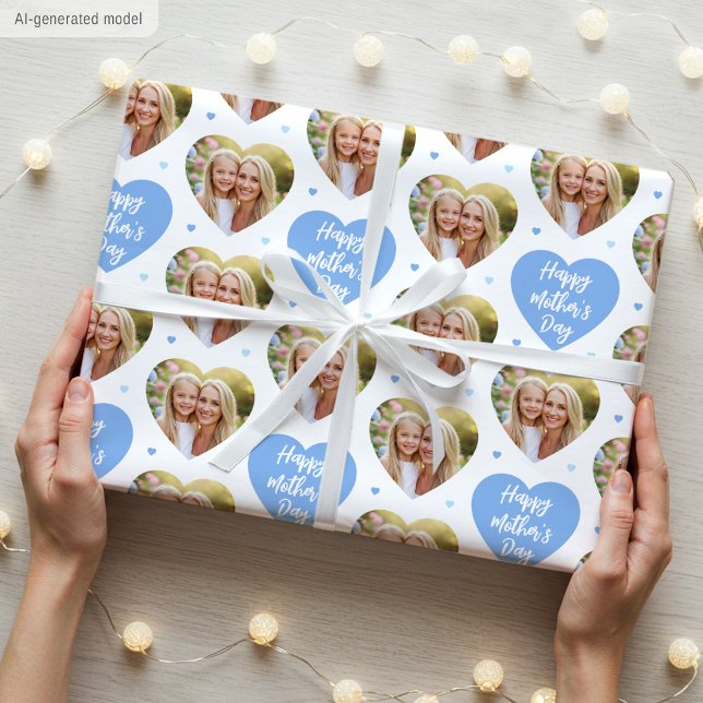 Söt mors dag 6 Foto Mamma Kärlek Hjärtan Blå Presentpapper (Skapare uppladdad)