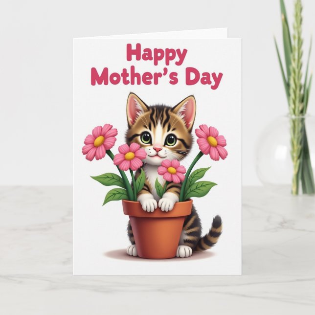 Söt mors dag blommig kattkort kort (Framsida)