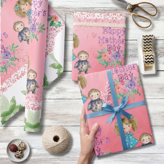 Söt Mors dag Blommigt Kids Wrapping Papper Presentpapper (Pretty Mother's Day Floral Kids Wrapping Paper)
