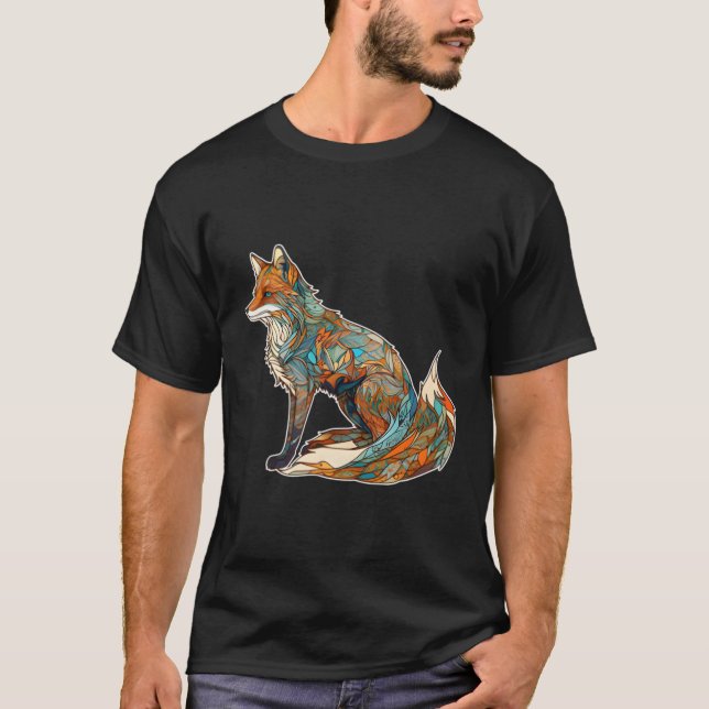 Söt Mosaic Fox över honom T Shirt (Framsida)