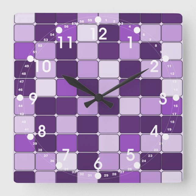 Söt Mosaic Tile Mönster Lila Lilac Lavender Fyrkantig Klocka (Framsida)