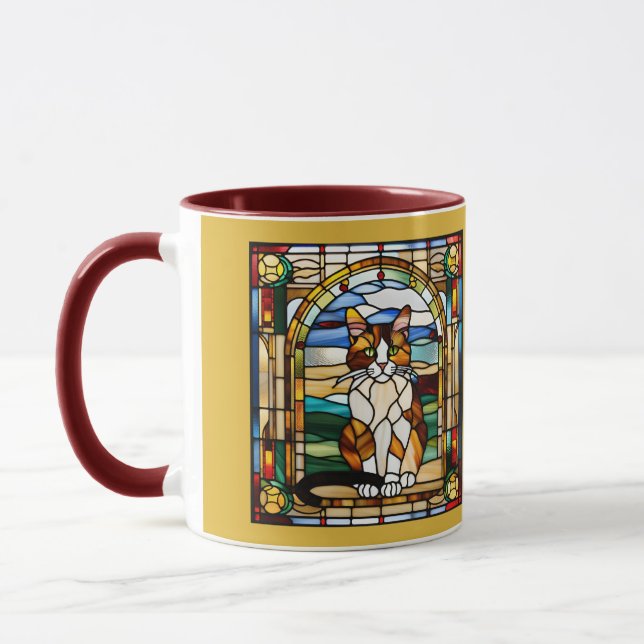 Söt Mosaik Katt Glas Kaffe Mugg (Vänster)