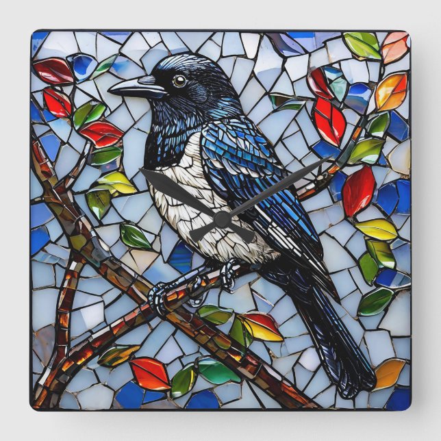 Söt mosaikskata fyrkantig klocka (Framsida)
