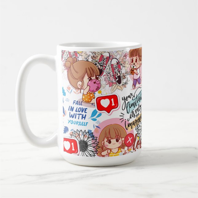 Söt Motivations – Positiv Citat Kawaii  Kaffemugg (Vänster)