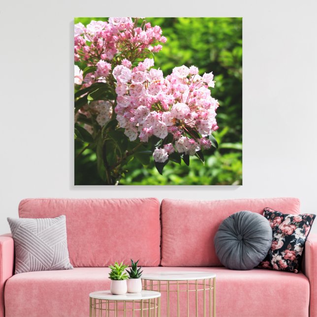 Söt Mountain Laurel Rosa Flowers Canvas (Insitu (Vardagsrum))