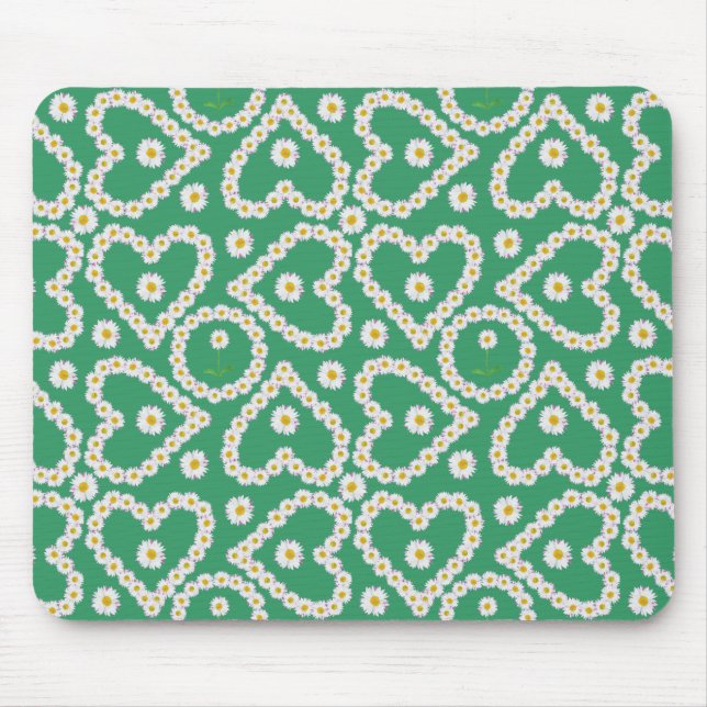 Söt Mousepad: Daisy Chains on Grönt Musmatta (Framsidan)