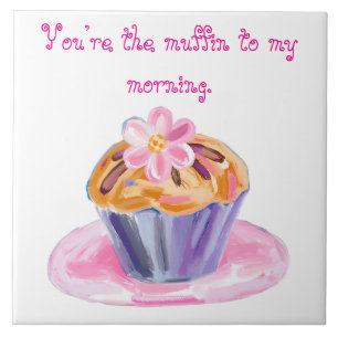 Söt Muffin med Blomster Topping Kakelplatta