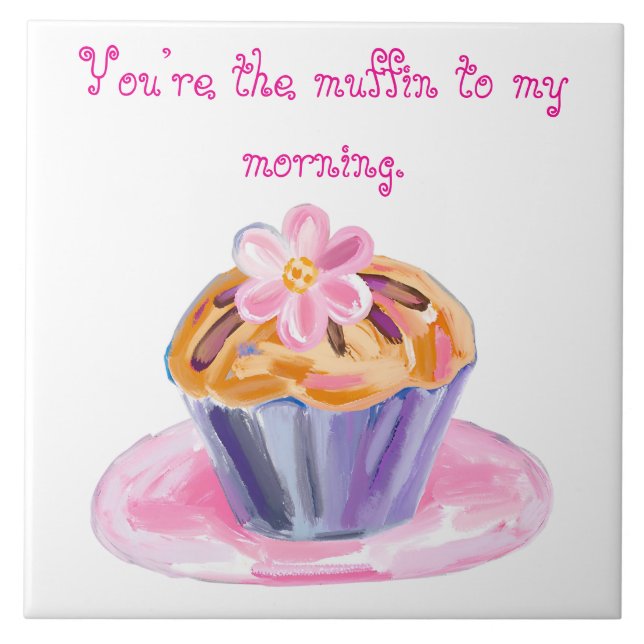 Söt Muffin med Blomster Topping Kakelplatta (Framsidan)