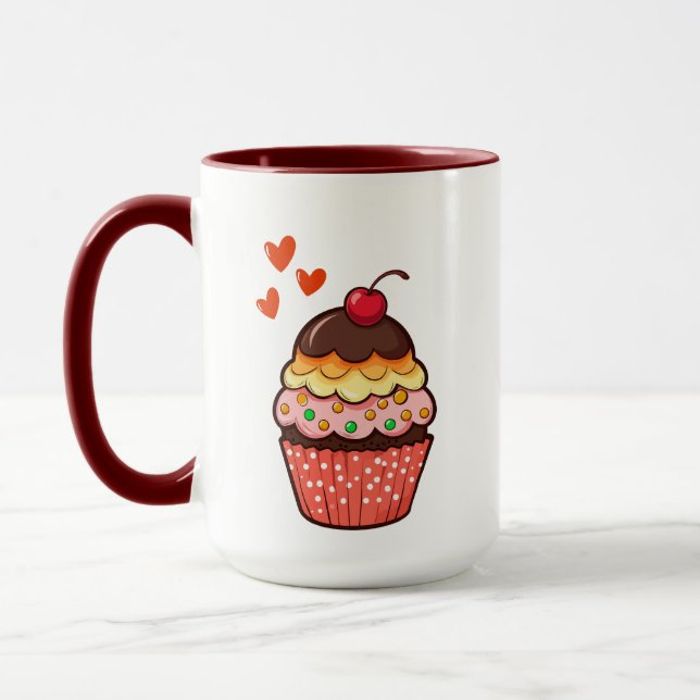 Söt Mugg med Cupcake och Körsbär (Vänster)