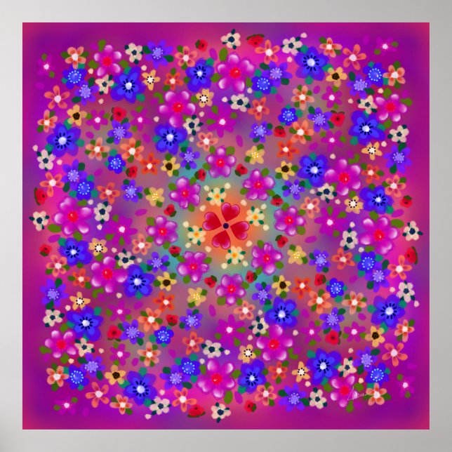 Söt Multifärgad Flowers Boho Stil Poster (Framsidan)