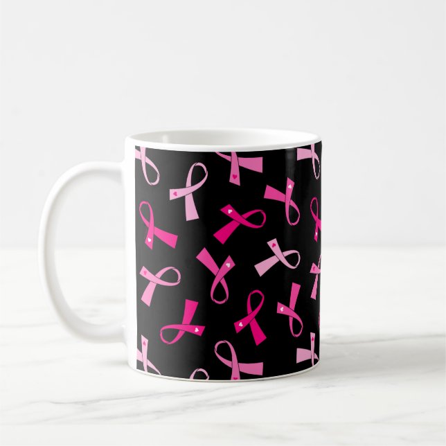 Söt MultiRosa Breast Cancer Ribbon Mönster Kaffemugg (Vänster)