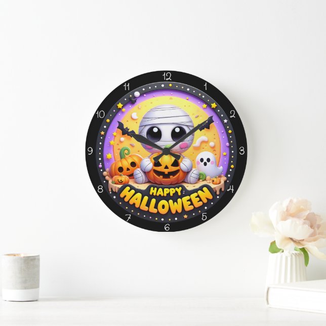 Söt Mumie Gott Halloween  Stor Klocka (Hem)