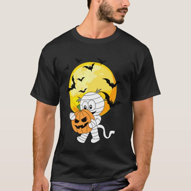 Söt Mumie med Pumpa Halloween T Shirt (Framsida)