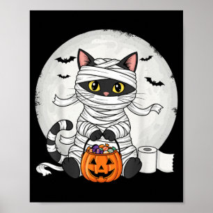 Söt Mumie Svart Katt Halloween Kostym Rolig Trick Poster