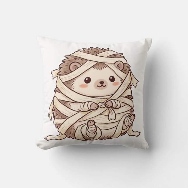 Söt Mummi Igelkott Halloween Kostym Djur Illustrat Kudde (Framsida)