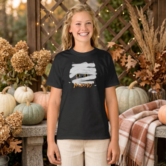 Söt Mummie Katt Jamande Flickor Halloween T Shirt (Skapare uppladdad)