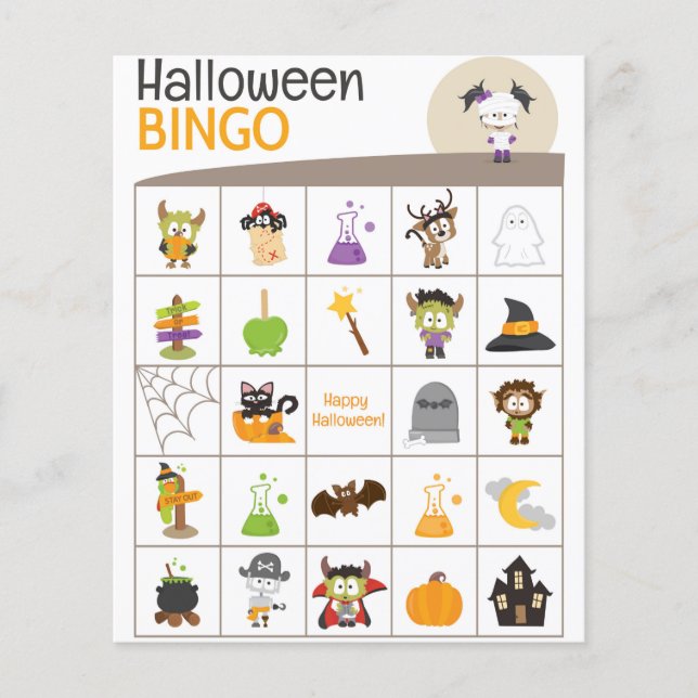Söt Mummie Tjej Halloween BINGO Bräde! (Framsida)