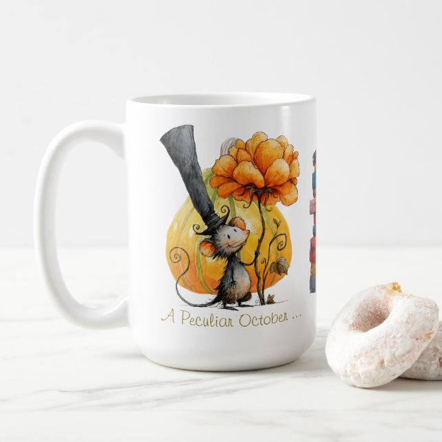 Söt mus blomböcker Oktober bokmånad Kaffemugg (Med munk)