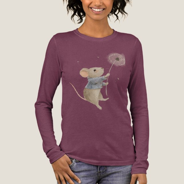 Söt mus flyger på en dandelion t shirt (Framsida)