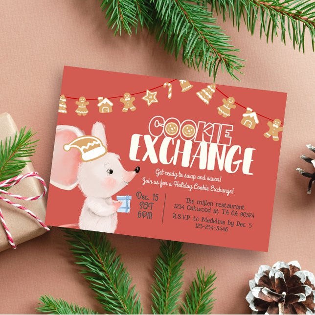 Söt mus för byte av helgdag cookie inbjudningar (Skapare uppladdad)