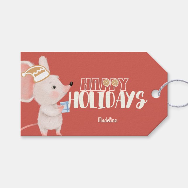 Söt mus-helgdag presentetikett (Framsidan (Horisontell))