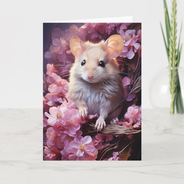 Söt mus i blommor för alla tillfällen  kort (Framsida)