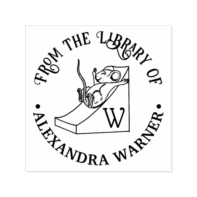 Söt mus på ostskjutbibliotek Namn Initial Självfärgande Stämpel (Design)