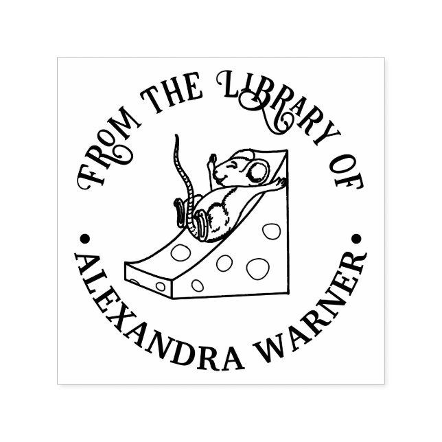 Söt mus på schweizisk ostglidbiblioteksbok namn självfärgande stämpel (Design)