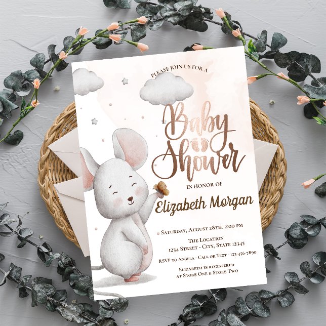 Söt Mus Randig Bebis Babyshower Inbjudningar (Skapare uppladdad)